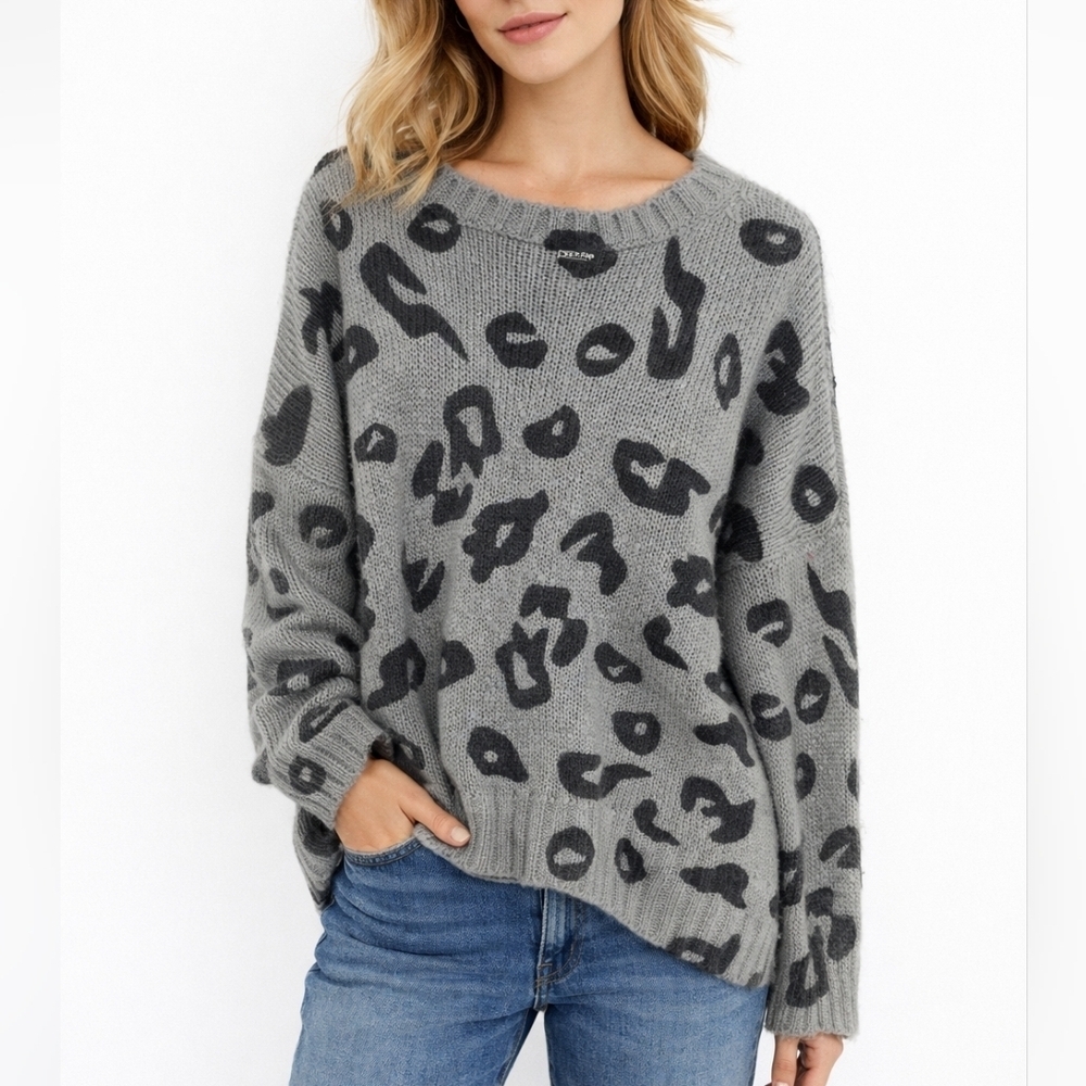 Wooden Ships Leopard Print Chunky Knit Sweater S/M Bali Made Slouchy Cozy Mohair